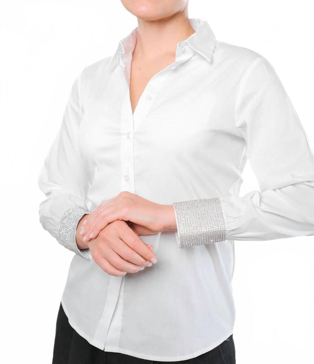NEW VLT'S BY VALENTINA'S crystal cuffs blouse in white